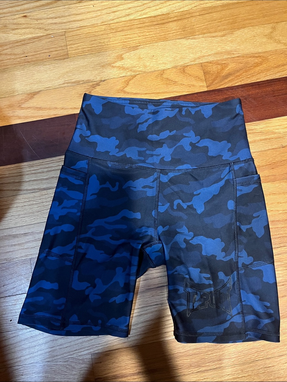 Blue Camo High-Waist Athletic Bike Shorts